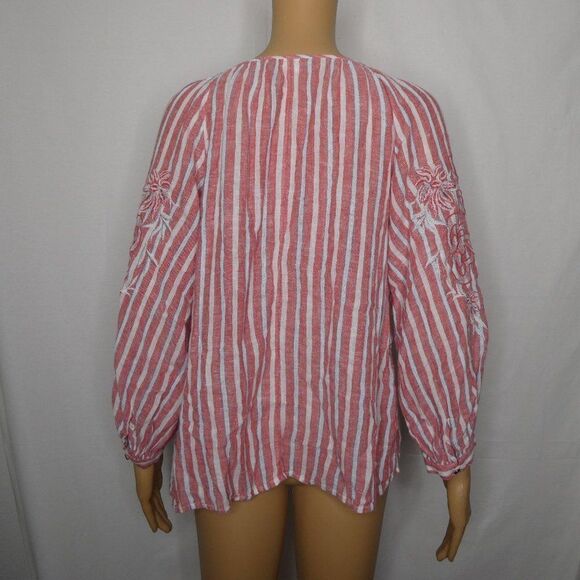 Akemi + Kin Anthropologie Audria Peasant Blouse Striped Small Embroidered Boho - Picture 7 of 11